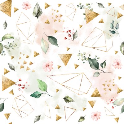 Behang Meisjesachtig geometrisch plantenpatroon