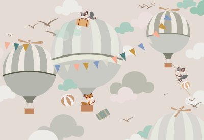 Fotobehang Vliegende ballonnen met vossen