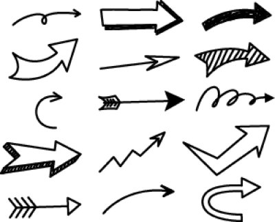 Sticker Set van pijl doodle op witte achtergrond