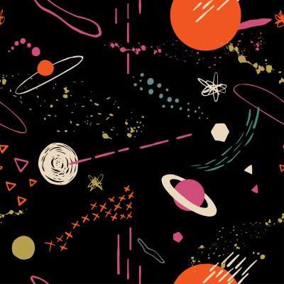 Behang Kleurrijke kosmos op een zwarte achtergrond