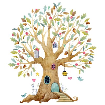 Sticker Boomhut met veelkleurige bladeren