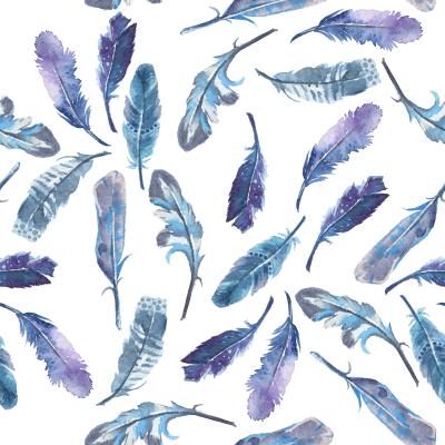 Behang Pastelkleurig patroon met vogelveren