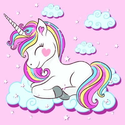 Sticker Een witte eenhoorn met regenboogmanen