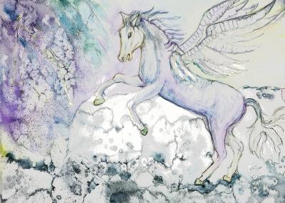 Fotobehang Jeugd pegasus geschilderd met waterverf