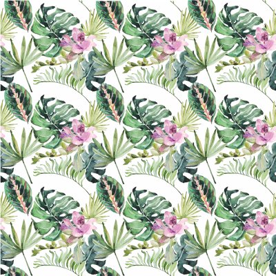 Behang Subtiele tropische bloemen en bladeren