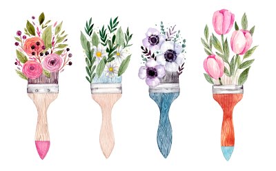 Sticker Illustratie met bloemen op penselen