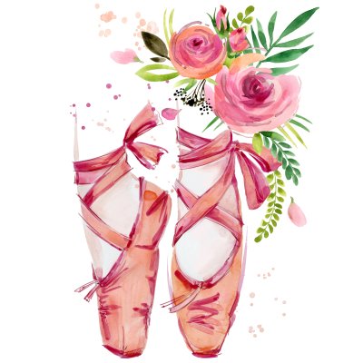 Sticker Ballerina voeten en bloemen aquarel illustratie