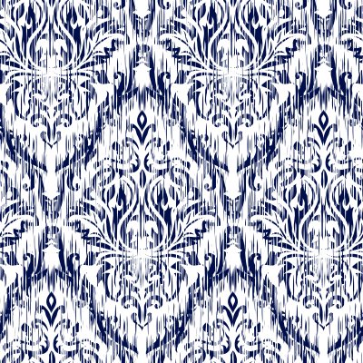 Sticker Blauwe Ikat Ogee en Damascus ornament Naadloos achtergrondpatroon. Abstracte achtergrond voor textielontwerp, behang, oppervlaktetexturen.