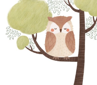 Sticker Uil op een tak pastel kinderillustratie