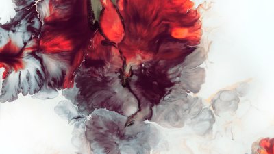 Sticker Abstracte rode achtergrond. Macro cellen. Rode bloem. Acrylverf. Marmeren textuur. Hedendaagse kunst.