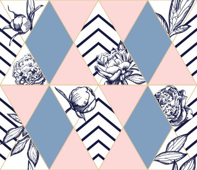 Fotobehang Geometrisch patroon met pioenrozen