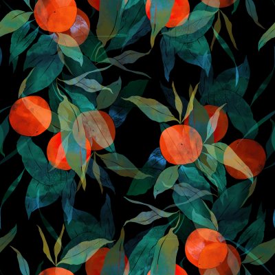Behang Mandarijnen tussen de bladeren