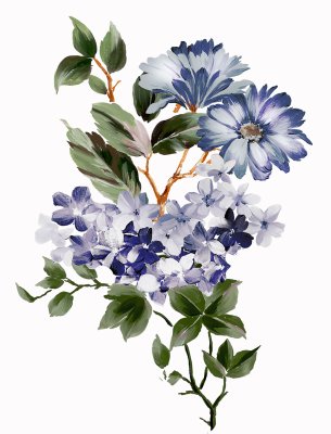 Sticker Bloemen geschilderd met blauwe kleuren