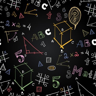 Behang Vector schoolbord school naadloze patroon. Terug naar school. Grappige foto's krijt op een schoolbord. Pictogrammen van onderwijs en het schoolleven.