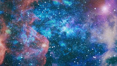 Sticker Kosmos in roze blauwe pastelkleuren