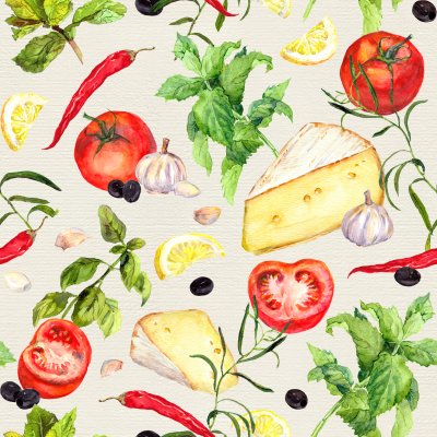 Fotobehang Groenten en kazen
