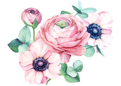 Sticker Poederachtige rozen met eucalyptus