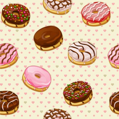 Sticker Naadloos patroon met kleurrijke smakelijke donuts