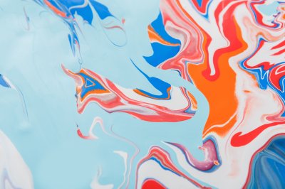 Sticker Vloeibare marmering verfachtergrond. Vloeistof die abstracte textuur schildert. Kleurrijke mix van acryl levendige kleuren.