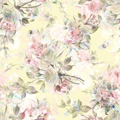 Sticker Engelse rozen op een gele achtergrond