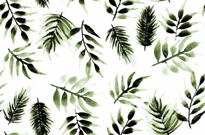 Sticker Naadloze eindeloze hand schilderij aquarel tropische blad laat patroon geïsoleerde achtergrond