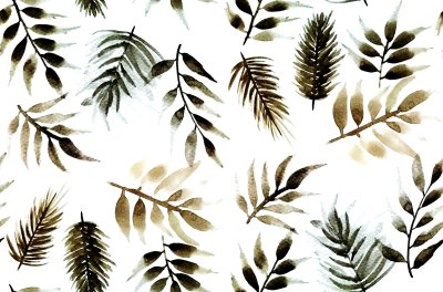 Sticker Naadloze eindeloze hand schilderij aquarel tropische blad laat patroon geïsoleerde achtergrond