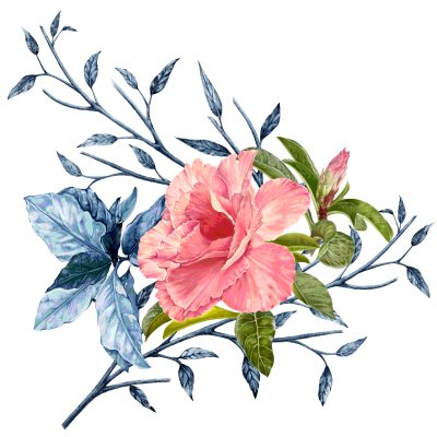 Sticker Vintage bloemen met blauwe bladeren