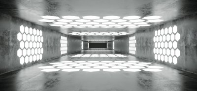 Fotobehang Futuristische betonnen tunnel met verlichting