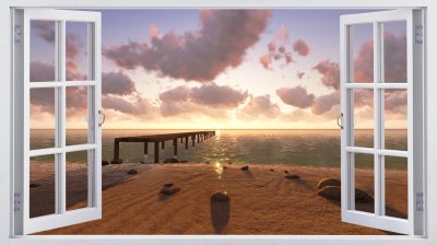 Fotobehang Het strand, het uitzicht vanuit het raam.