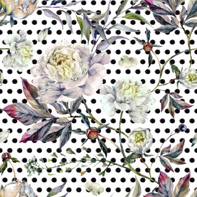 Sticker Bloemen op een achtergrond van stippen