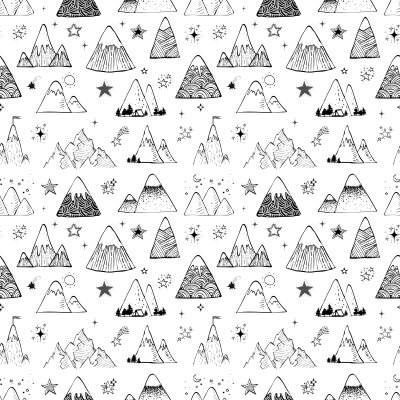 Sticker Seamless pattern with mountains and stars. Can be used for wallpaper, pattern fills, textile, web page background, surface textures