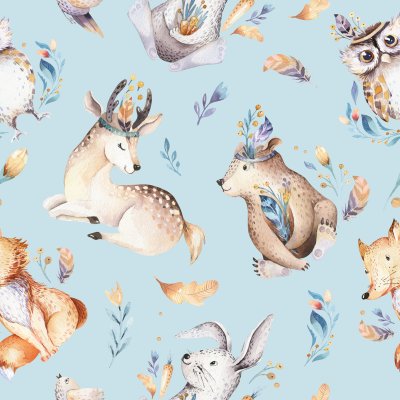 Behang Bosdieren op een blauwe achtergrond