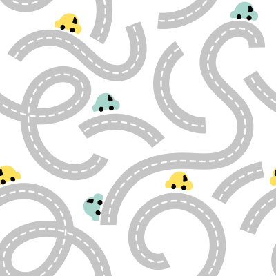 Sticker Kleurrijke auto's tussen verwrongen asfaltwegen