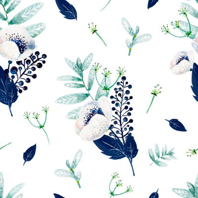 Sticker Patroon met bloemen in blauw en groen