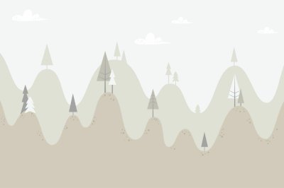 Sticker Landschap van heuvels met naaldbomen