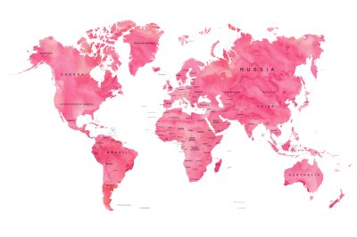 Fotobehang Een wereldkaart in roze tinten