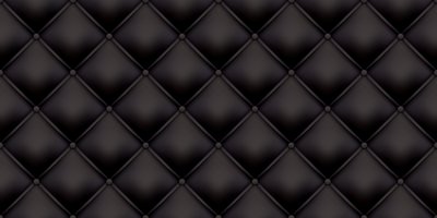 Sticker Black leather upholstery pattern texture background. Vector vintage royal sofa leather upholstery with buttons seamless pattern
