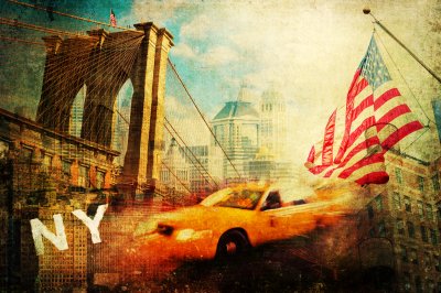 Fotobehang vintage style collage of New York city symbols