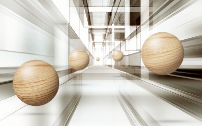 Fotobehang Houten ballen in beweging