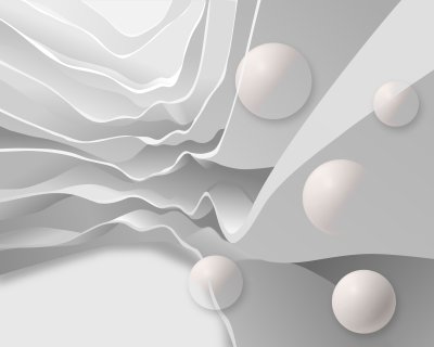 Sticker Abstracte achtergrond in de vorm van rock met ballen. Fotobehang voor interieur. 3D-rendering.