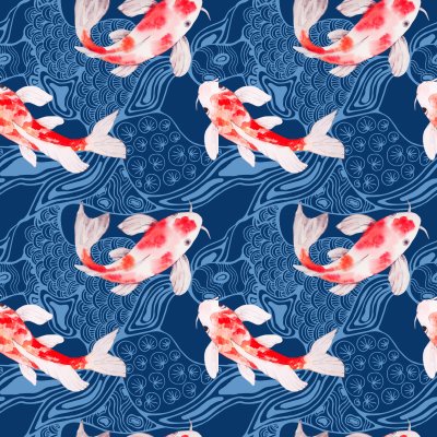 Behang Koikarpers tegen de golven