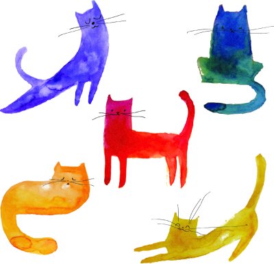 Sticker Baby kat kleurrijke katten met zwarte aquarel bakkebaarden