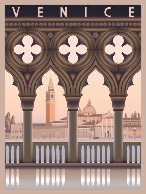 Poster Een compositie in de stijl van een retro ansichtkaart uit Venetië.