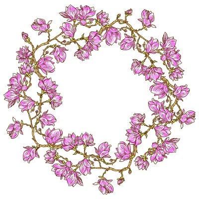 Sticker Cirkel met bloemen op takken