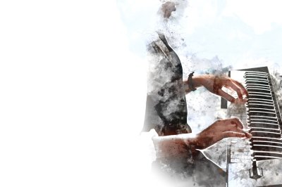 Poster Aquarelillustratie van handen die piano spelen.