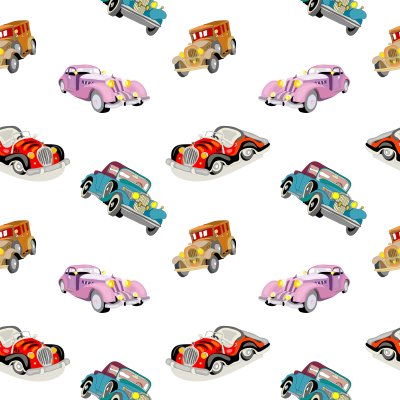 Sticker Herhaalbaar patroon met kleurrijke retro auto's