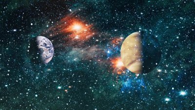 Sticker Planeten in de ruimte naast elkaar gezien