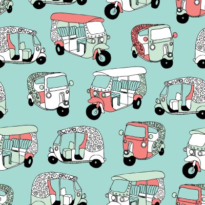 Sticker Naadloze Aziatische de koningin van India van het vervoerspictogram van het de achtergrond van de wegriksja illustratie patroon in vector