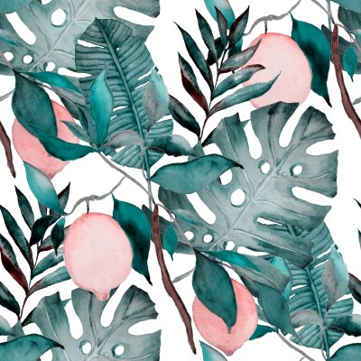 Fotobehang Groene natuur en roze elementen