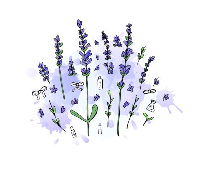 Sticker Tekenen met lavendel en cosmetica